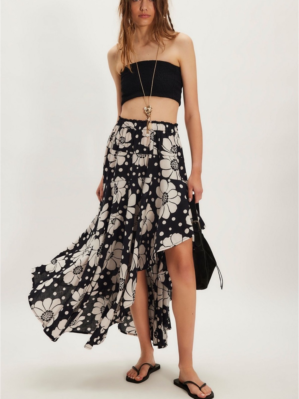 Free People Poppy Printed Maxi Skirt XS Black